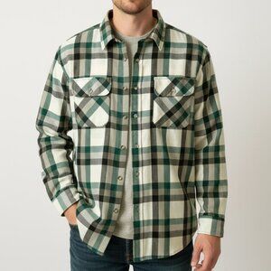 Vintage Plaid Flannel Button Up Long Sleeve Casual Shirt Fall Workwear Utility